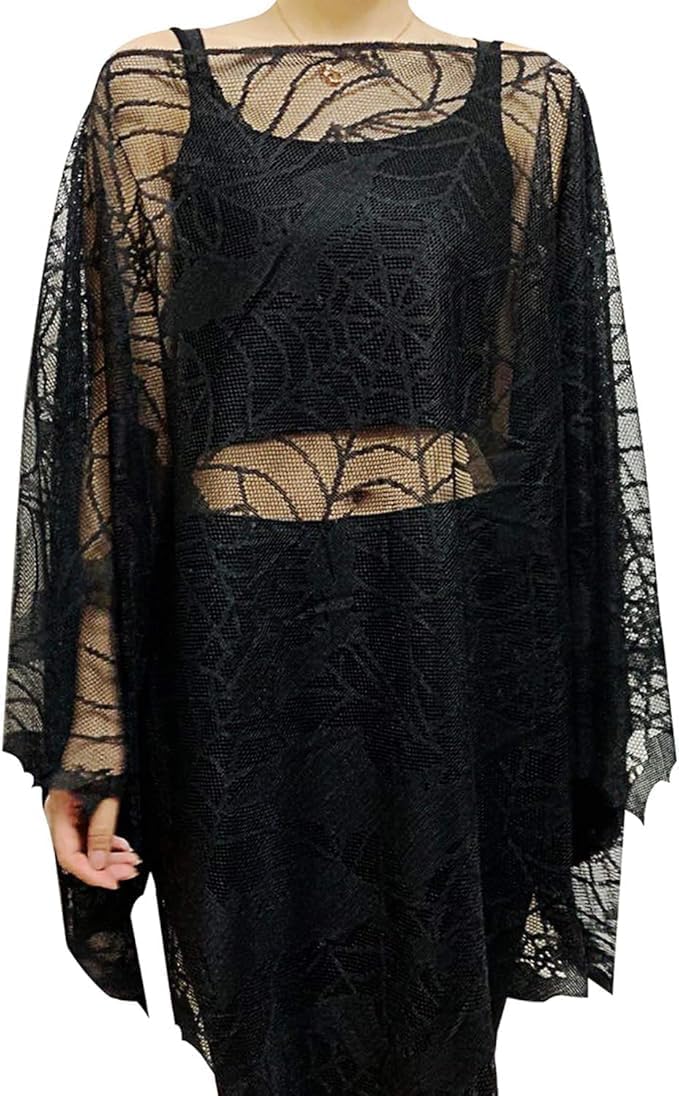 Whongkidz Halloween Costumes Spider Web Skeleton Poncho for Women Plus Size, 57x 57in
