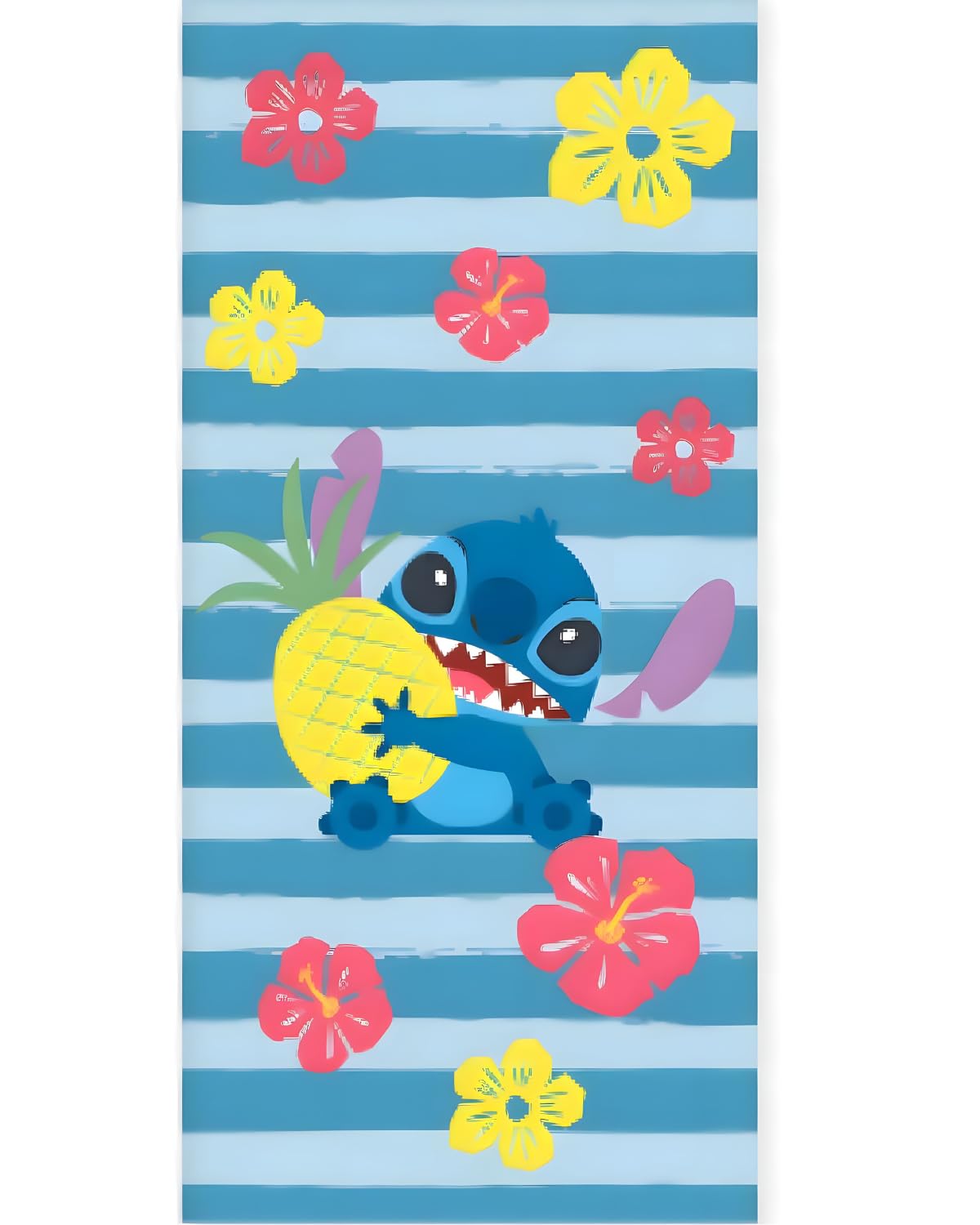 Brandmac Stitch Disney Beach & Bath Towel 70X140cm, 100% Cotton | Soft & Absorbent Kids Bath & Swim Towel | “Stitch” Blue Fun Hawaiian Design | Ideal For Beach, Bath And Pool