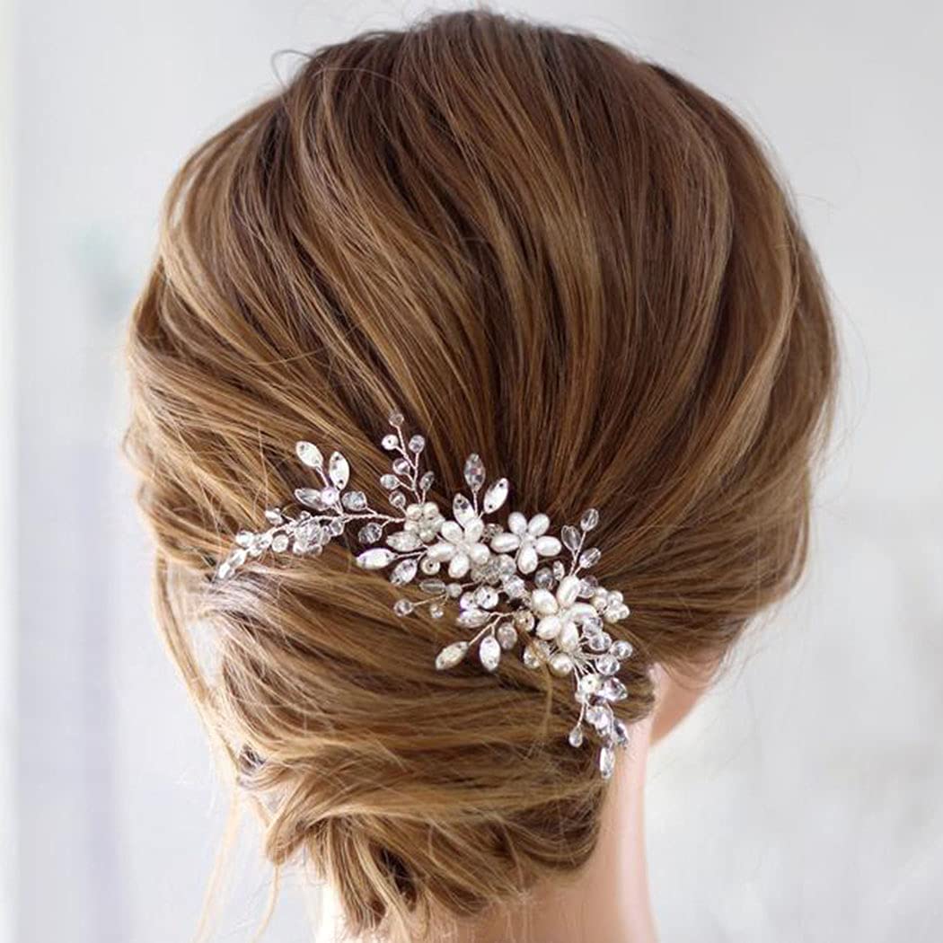 JAKAWIN Wedding Hair Accessories Bridal Hair Pieces Pearl Hair Comb | Rhinestone Bride Prom Hairpiece for Women