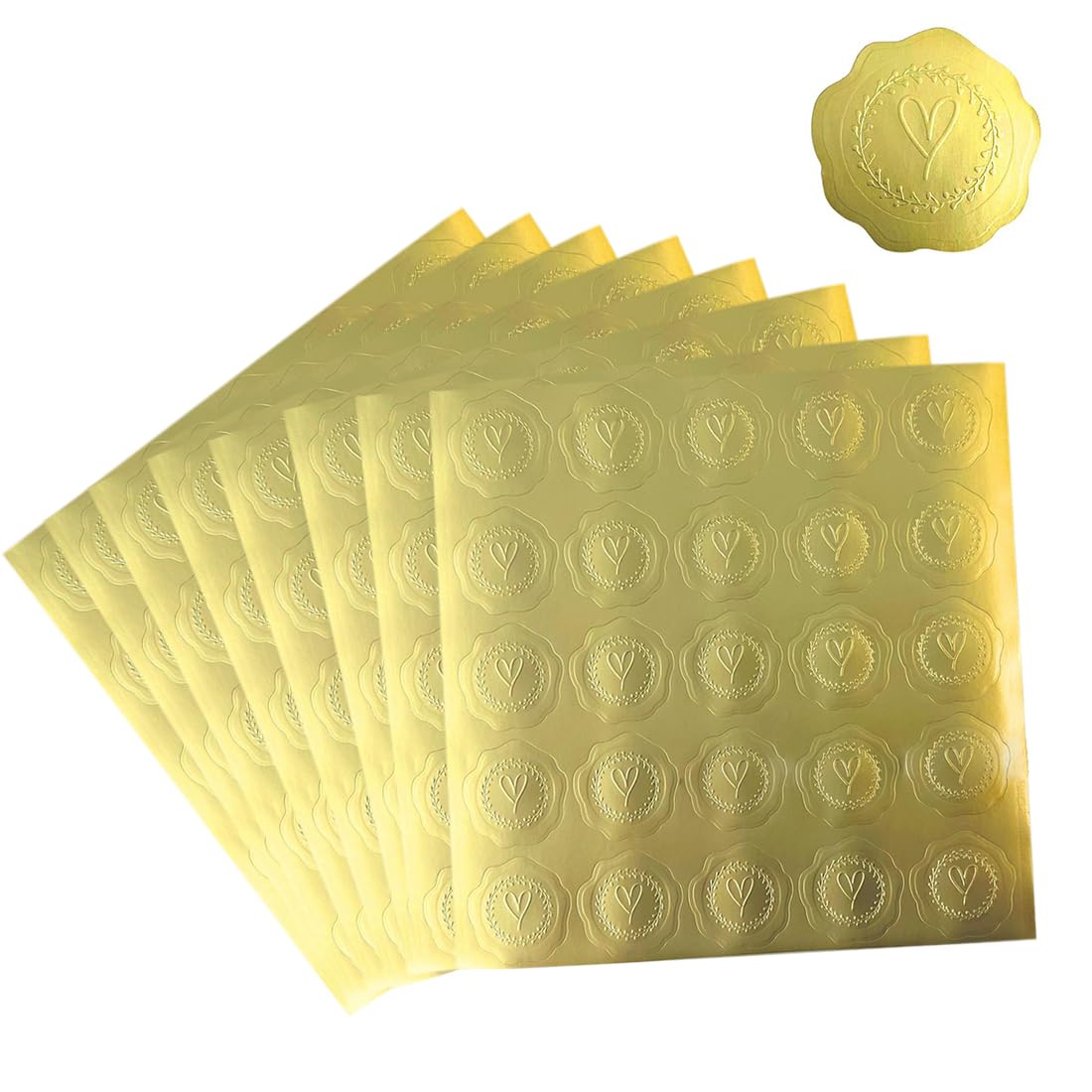 NTRUXZP 200Pcs Pegatinas Corazón Dorado Cierre Sobre Pegatinas Doradas de Sellos de Sobre Redondas Pegatinas Autoadhesiva para Sellar Sobres para Invitaciones de Boda Manualidades