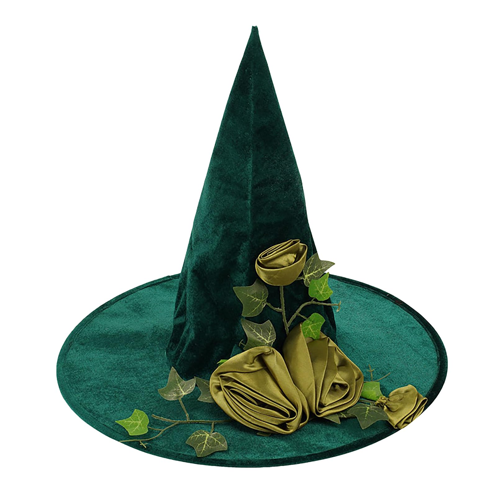 Green Halloween Witch Hat Flower Decor Pointed Witch Wizard Hat Halloween Cosplay Carnival Magician Sorcerer Cap