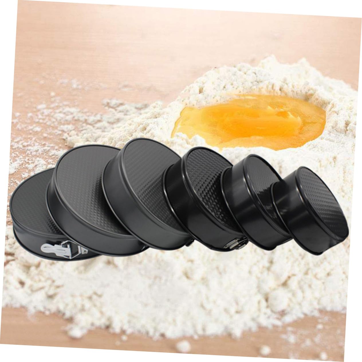 Moldes Redondos Antiadherentes Acero al Carbono 6 Piezas Pasteles | Negro, Aptos para Tarta y Bizcocho, Uso en Casa y Boda, Fondo Tipo Panal