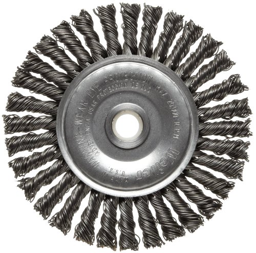 Image of Weiler 13124 Mini Roughneck 4 inch Stringer Bead Wire Wheel, .020 inch Steel Fill, 1 /2 inch-3 /8 inch Arbor Hole, Made in the USA