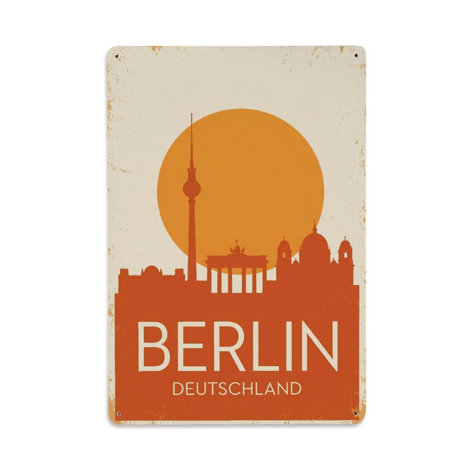 Berlin Skyline Germany Retro Travel City Metal Tin Sign Plaque Wall Decor for Cafe, Man Cave, Club Bar, Office, Home Garden Round Metal Poster 8x12Inch