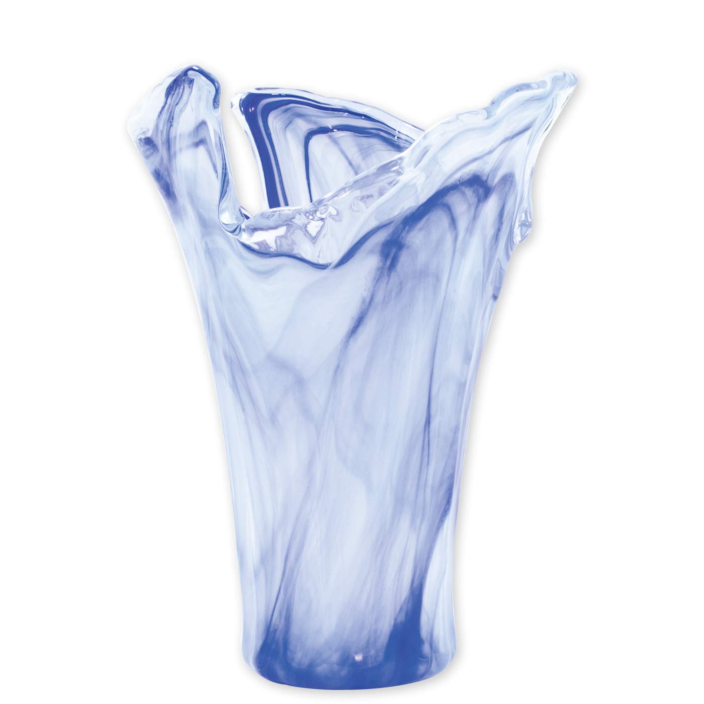 Vietri Onda Glass Cobalt Large Vase 9.5" D, 13" H Glass Flower Vase, Living Room Decor Glass Vase