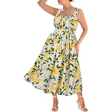 RITERA Womens Spaghetti Strap Dress Plus Size Boho Square Neck Maxi Dresses Beach Sundress Floral/Plaid/Solid XL-5XL