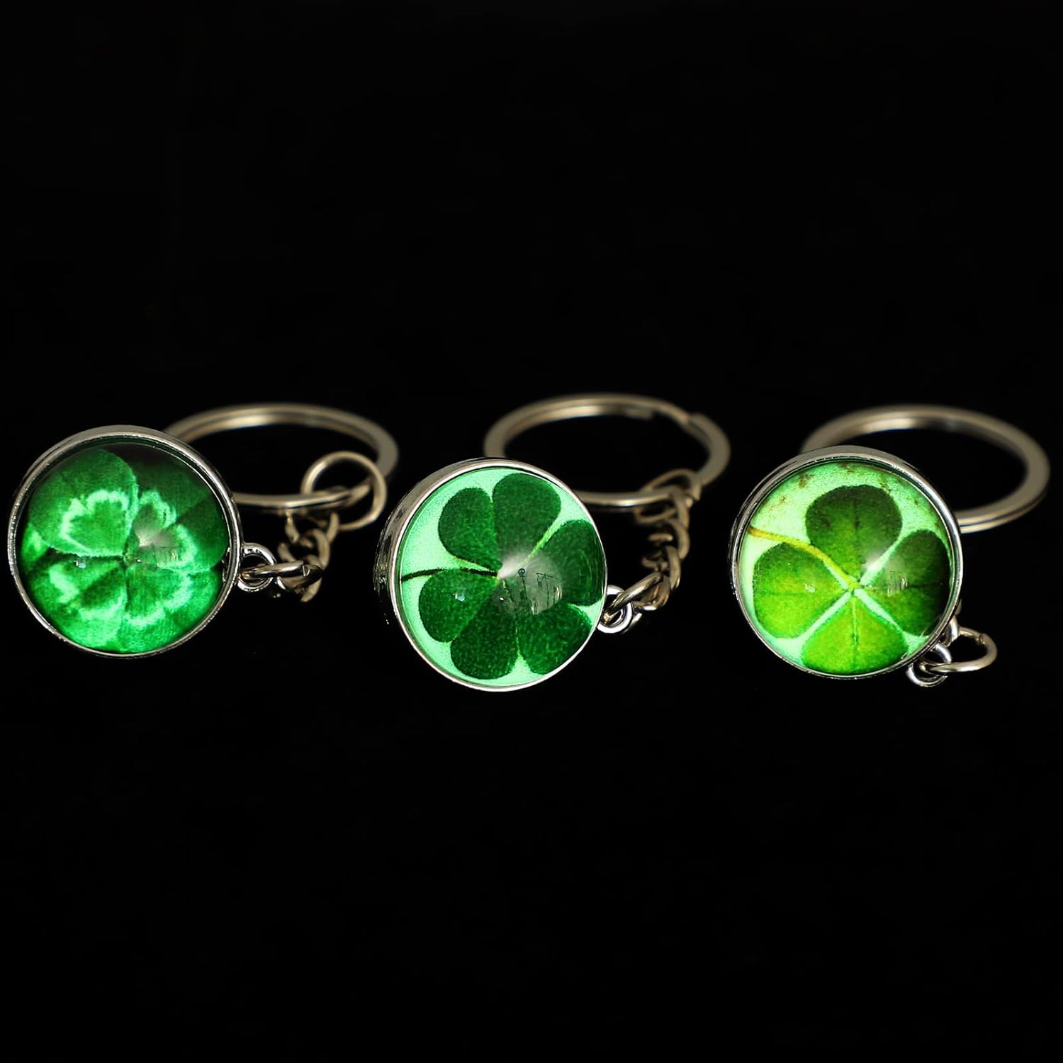 LUOZZY 6Pcs Four Leaf Clover Keyring St.Patrick Day Keychain Transparent Glass Ball Pendant Lucky Clover Keychain Jewelry Charm Gift