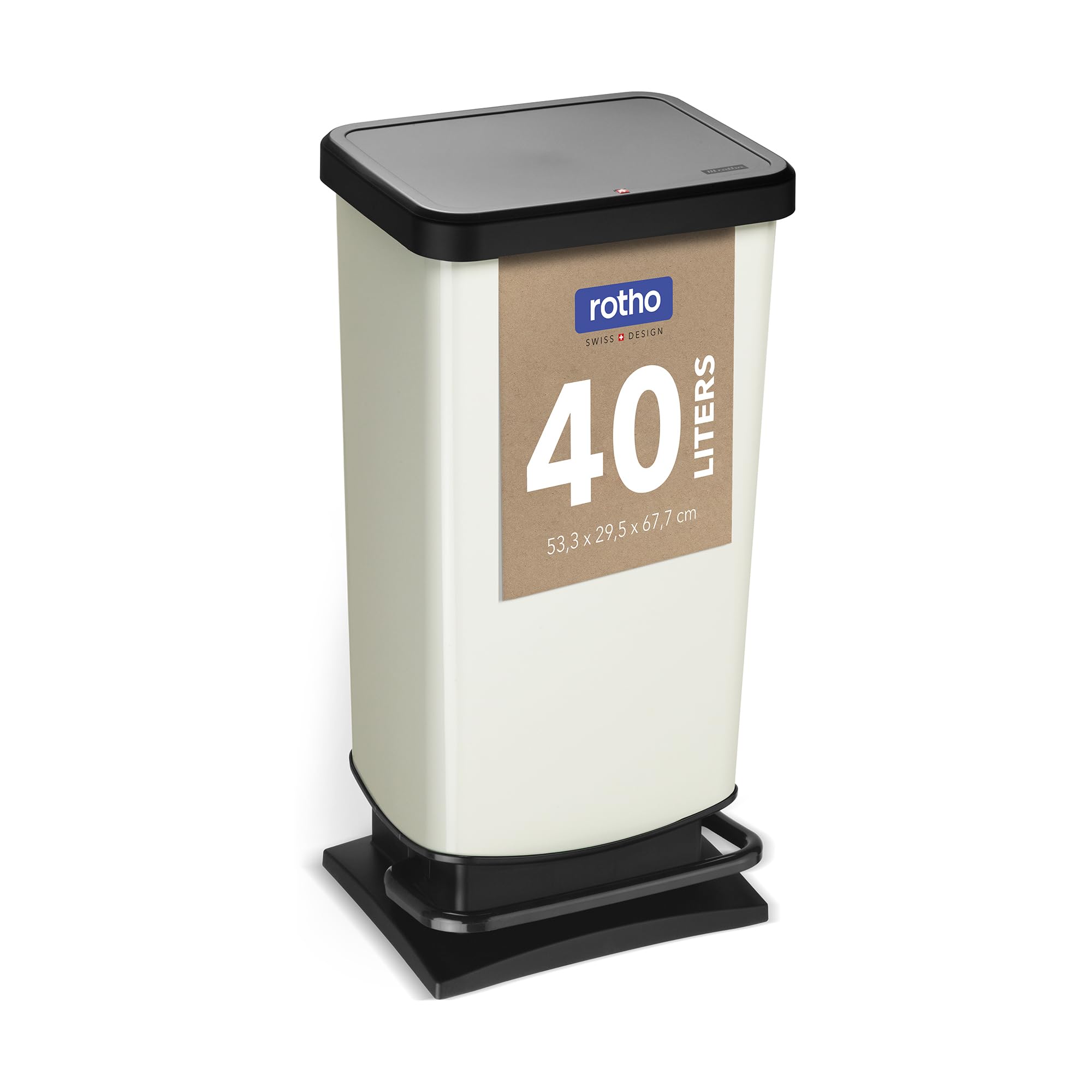 Rotho Paso Mülleimer Küche 40 L Tretmülleimer mit Deckel Weiß metallic