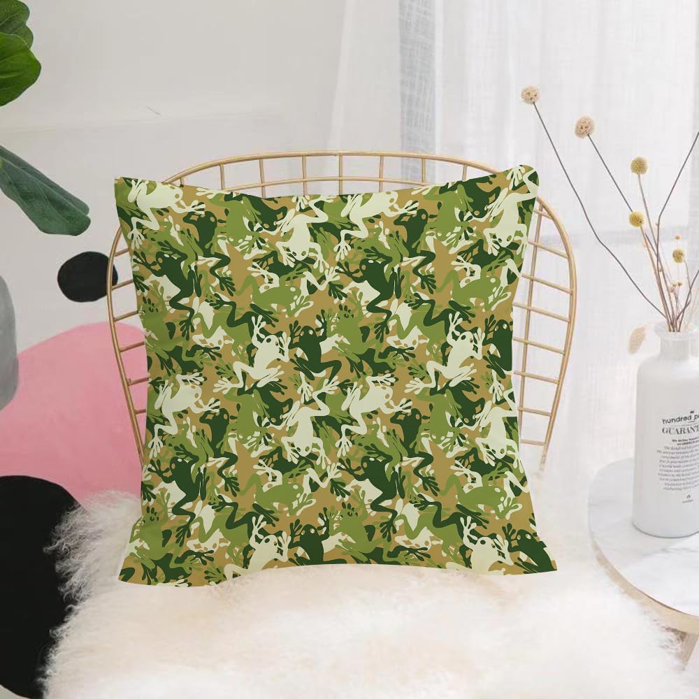 HYOSXW Cushion Cover,Throw Pillow Case Home Decorative for Living Room Bedroom Sofa Chair 16X16 Inch,Green frog, tary camouflage with various ArtPrint frog patterns, orange and bl,Pillowcase 40X40cm