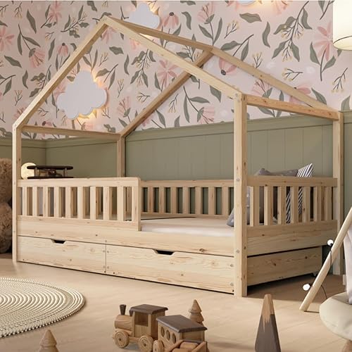 Lit Cabane avec Tiroirs 190x90 cm – Lit Enfant en