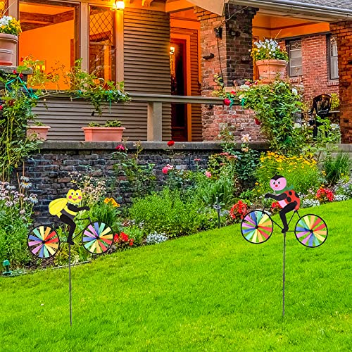 2Packs Garden Pinwheels For Kids, Bee And Ladybird Bicycle Pinwheels For Yard And Garden, Animal Bike Riding Windmill Décor, Outdoor Wind Spinners Windmill Ornaments For Garden Decoration #TOP3