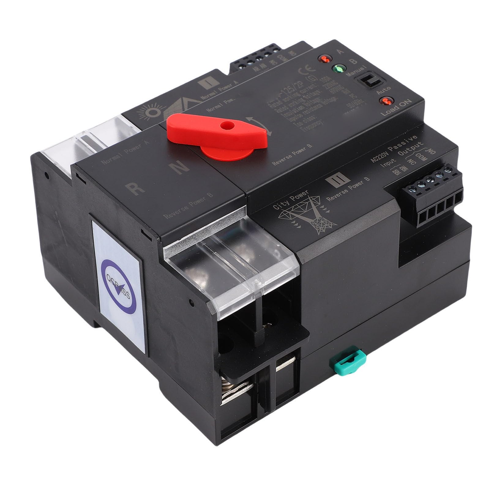 Tissting Interruptor De Transferencia Automática De Doble Potencia 2P 100A Sin Interrupción - Controlador De Palanca Montaje En Rail DIN 35mm