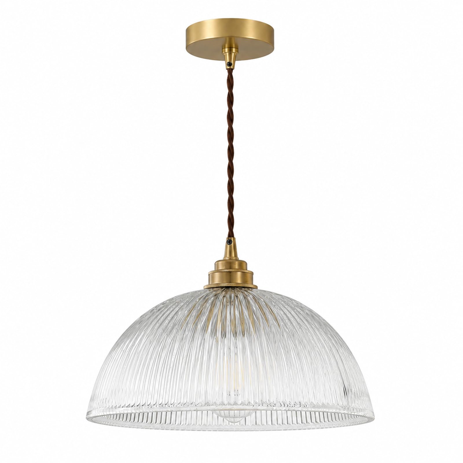 Lampadario a sospensione industriale vintage con cupola in vetro, Lampada da soffitto a soppalco E27 in ottone rame (30cm)