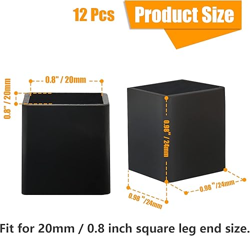 Miniatura 9 de Suiwotin 12 tapas cuadradas de goma para patas de silla, de 1-12 x 1-12 pulgadas, fundas de goma cuadradas negras para muebles, mesa, silla, patas