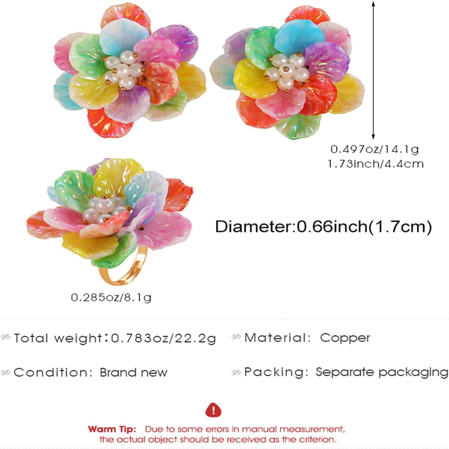 Bohemian Colorful Crystal Flower Earrings,Vintage Acrylic Matte Floral Pendant Earrings Fashion Cute Layered Petal Studs Statement Summer Jewelry for Women - Image 4
