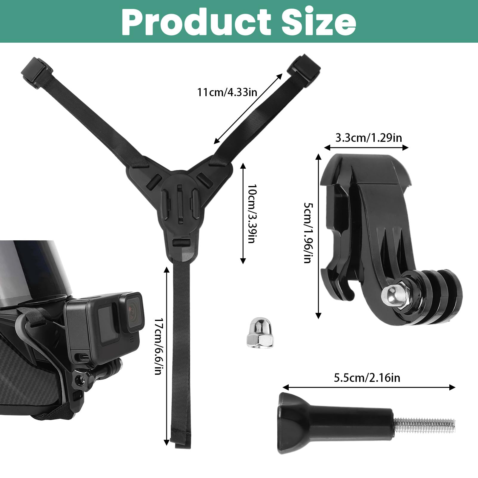 Support de Menton Casque de Moto pour GoPro Hero13 12 11 10 9 8 7, DJI Osmo Action 5 Pro Action 4, Insta360 One R, Silicone Antidérapant avec Vis