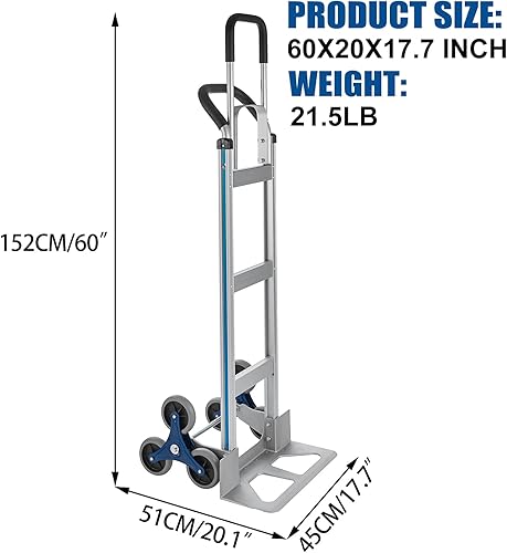 Miniatura 7 de TOPDEEP Camión de mano de aluminio 2 en 1 capacidad de 650 libras carrito de escalada de escalera resistente con 6 ruedas camión de mano convertible