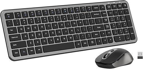 Teclado y mouse silenciosos, teclado de computadora compacto inalámbrico de tamaño completo con botón de calculadora, mouse de 2400 DPI, clic