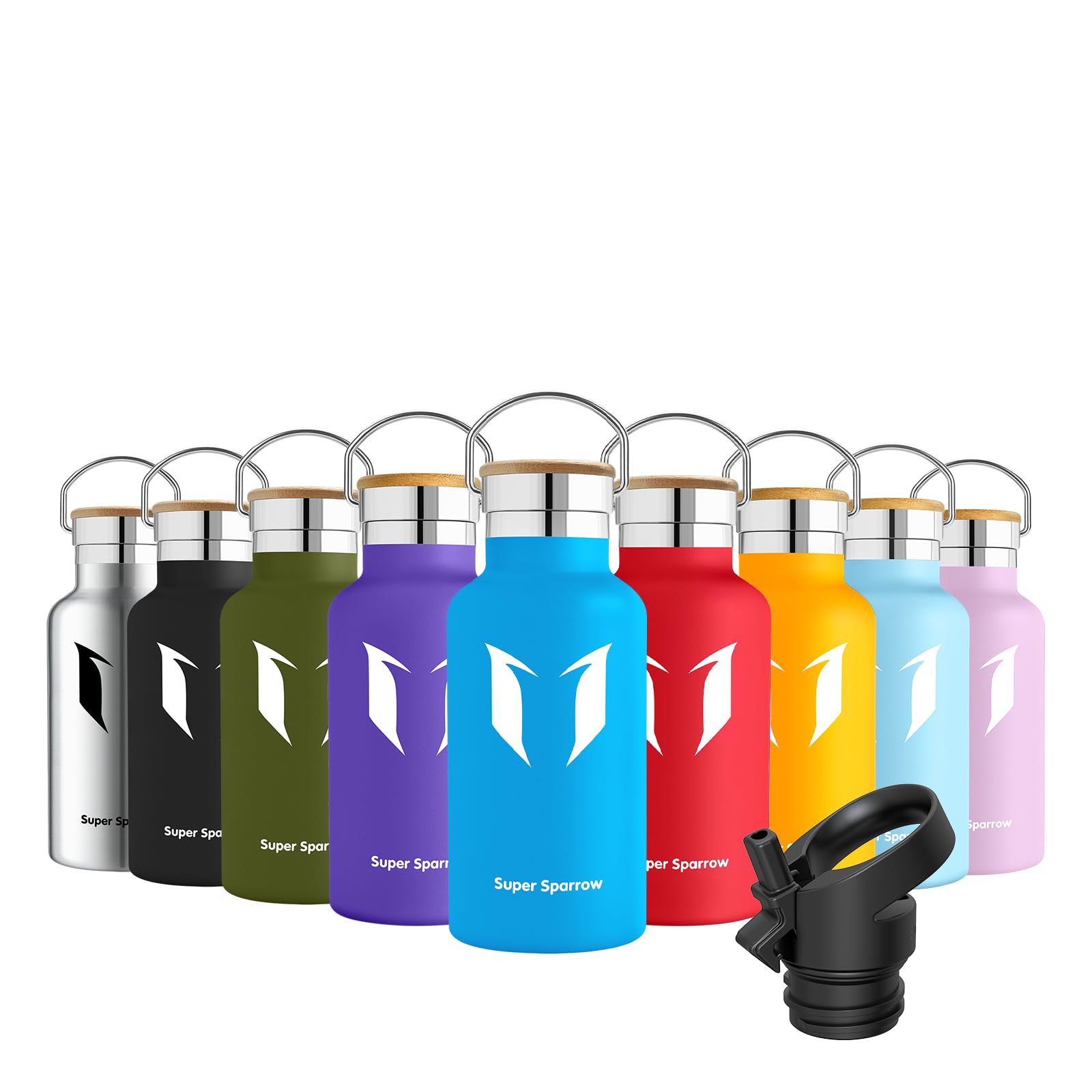 Super Sparrow Borraccia Termica - Bottiglia Termica Senza Perdite - 350ml/500ml/620ml/750ml/1L - Senza BPA Borracce Bambini - Per Scuola, Sport, Campeggio, Palestra, Ciclismo - Con 2 Tappi