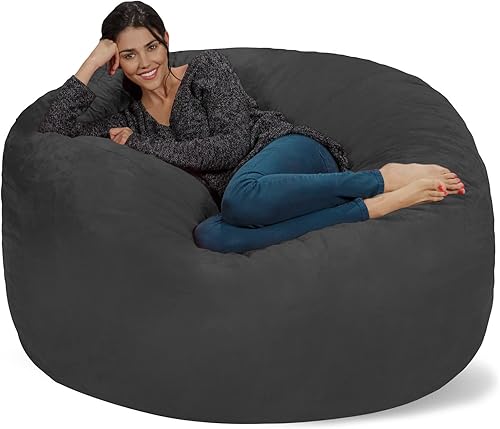 Chill Sack Bean Bag Chair: Giant 5' Memory Foam Furniture Bean Bag - Sofá grande con cubierta de microfibra suave - Gris Micro Suede - Gris,Micro