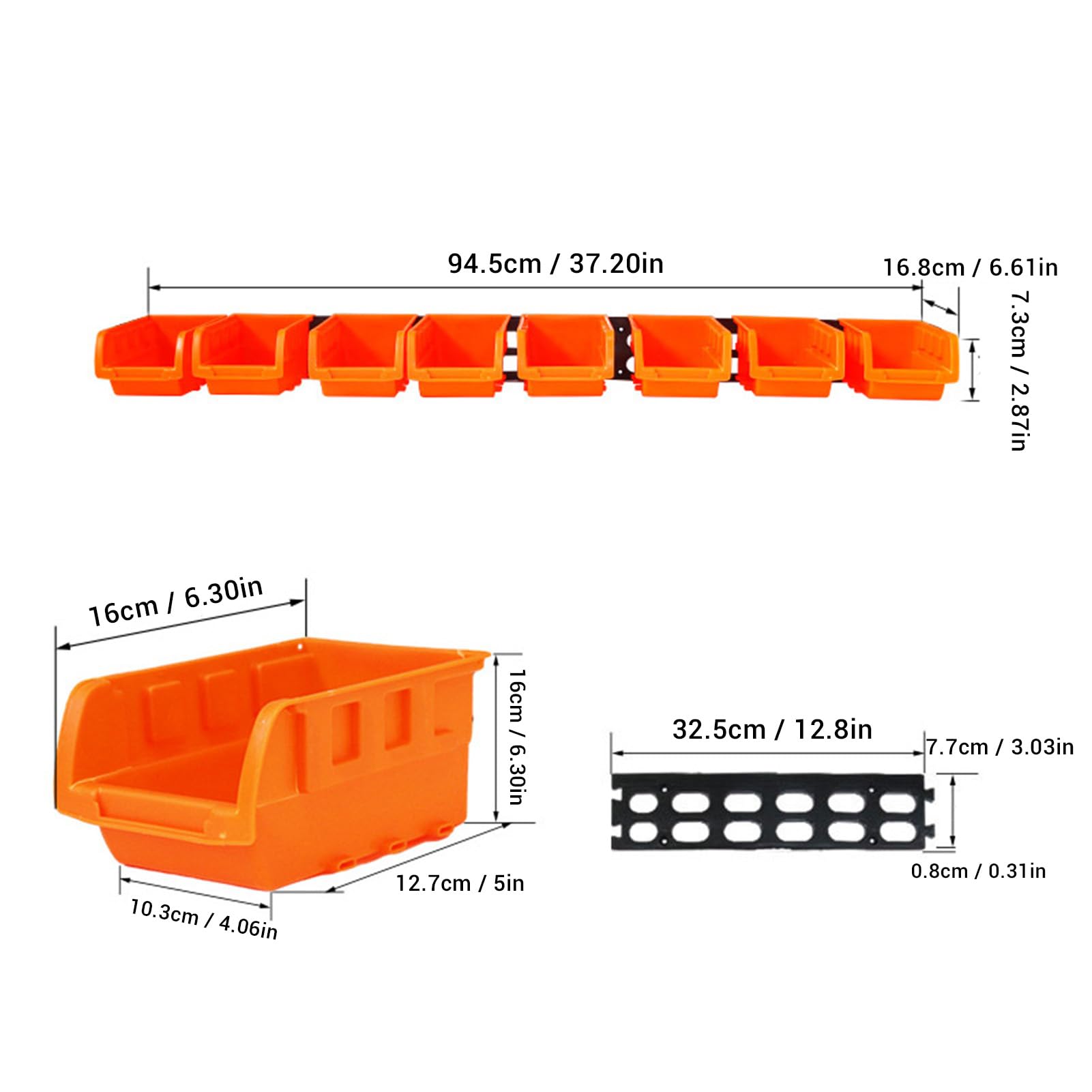 Caja de Almacenamiento Montada en la Pared, 8 Contenedores Apilables con 3 Rieles, Organizador Colgante para Tornillos, Tuercas, Pernos y Clavos, Capacidad de 22 Lbs/10 Kg,