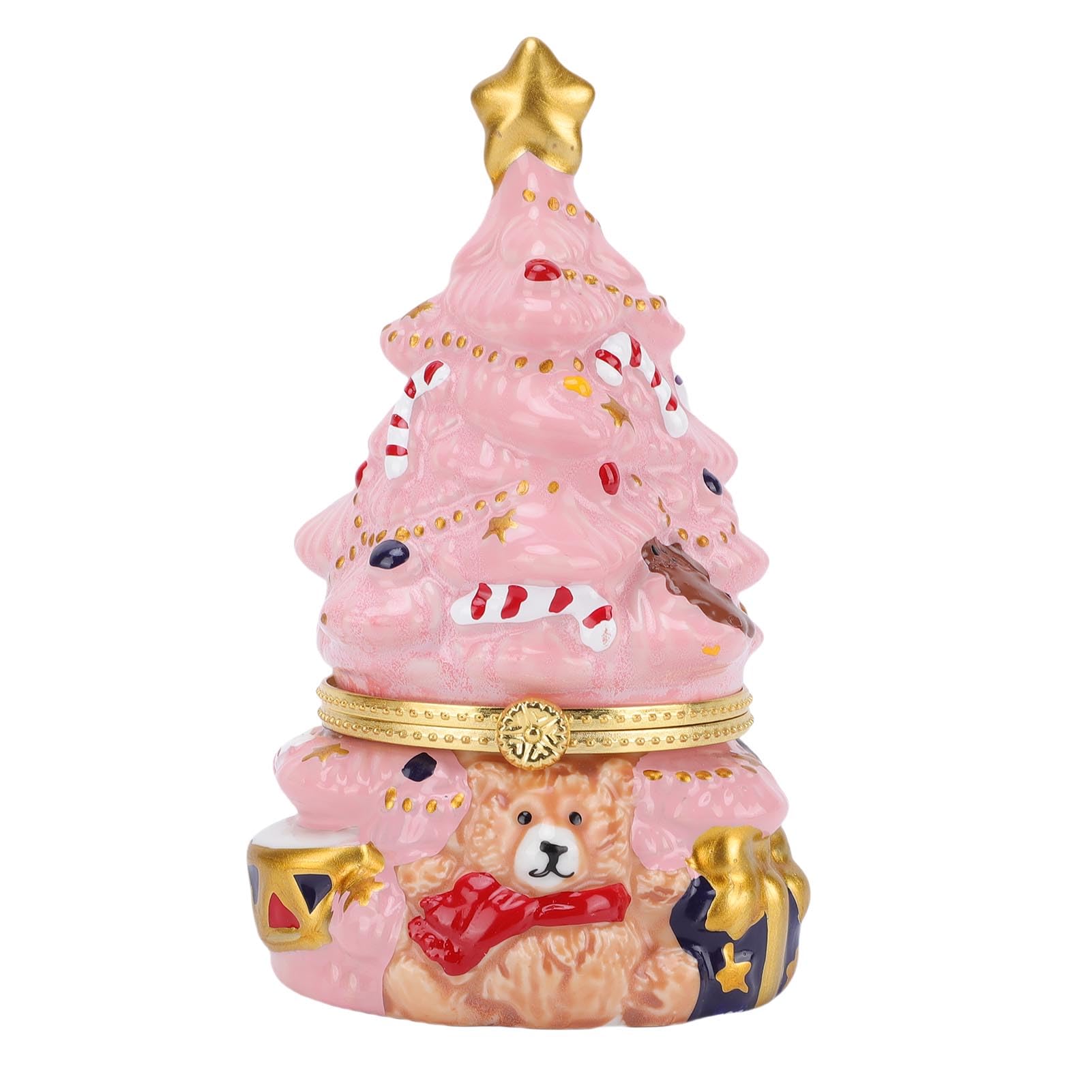 Muiltvoe Ceramic Bear Trinket Box Christmas Tree Jewelry Storage Box with Spacious Interior for Necklaces Bracelets Rings Home Decoration