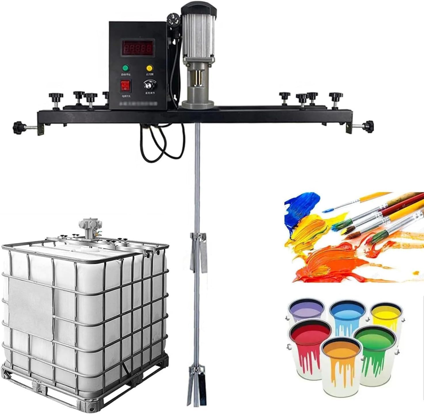 Mezclador Eléctrico 980W para Cubas con Hélice Plegable, Velocidad 0-1000 RPM Ajustable, Varilla Acero Inoxidable para Pintura, Pegamento y Cemento en IBC y Tanques | Agitador Industrial,C
