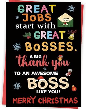 Christmas Thank You Card for Boss Manager, Appreciation Gift