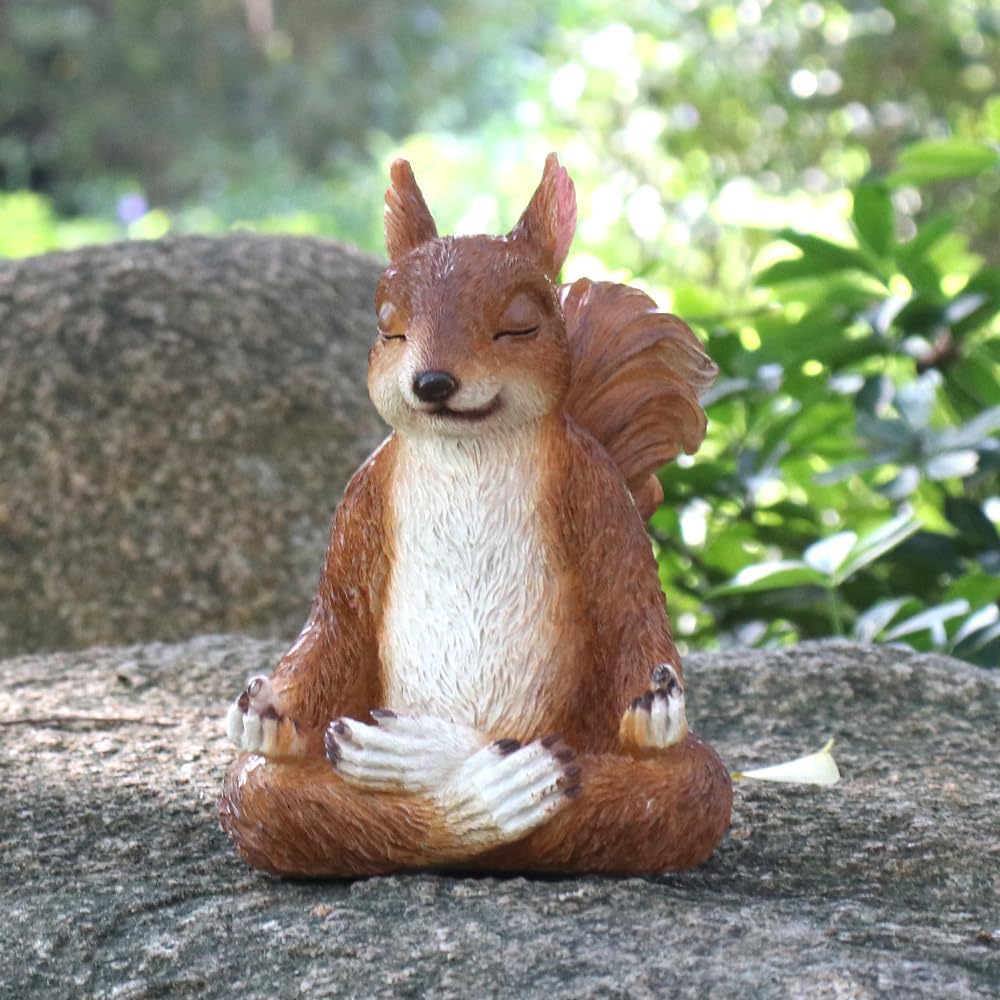 9" Meditation Squirrel Big Size Statue for Garden Decoration, Animal Yoga Figurine Feng Shui Statue Ornament Zen Squirrel Figurines Gifts for Women/Mom-Indoor and Outdoor Animal Sculpture
