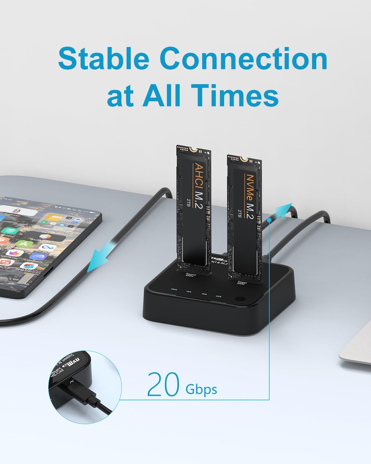 ISHEEP K3016P2 NVMe AHCI Cloner Duplicator, 20Gbps Dual Bay M.2 SSD Docking Station, Support Offline Cloner and Copy Function, SSD Size for 2230 / 2242 / 2260 / 2280