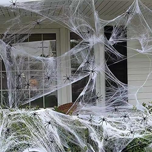 GWAWG Tela de Araña Halloween,240g Telarañas Elásticas con 60 Arañas Falsas Realistas, Telaraña Halloween Decoracion, para Interiores Exteriores Jardines Garajes Fiestas Casa Embrujada