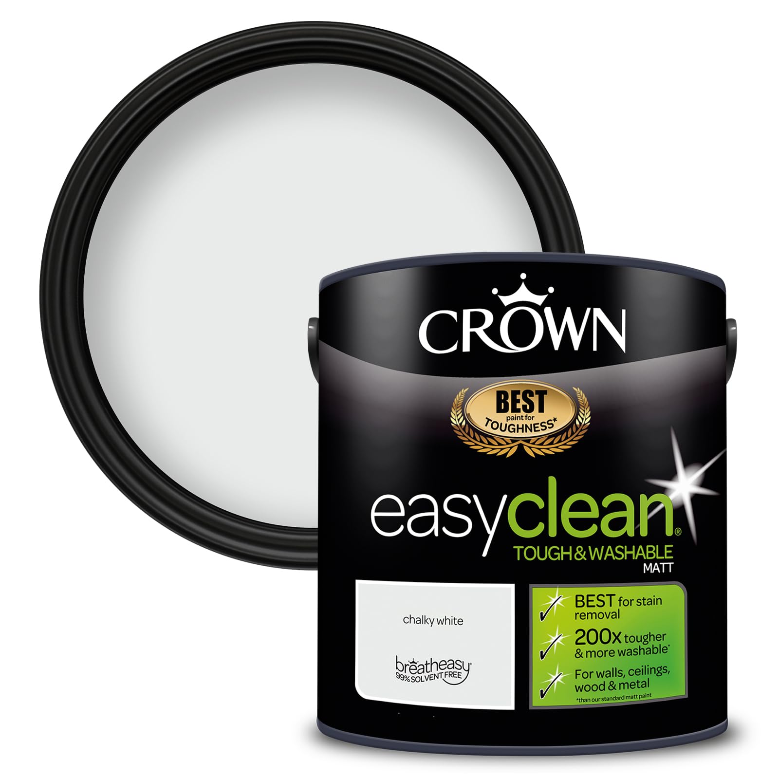 Crown Chalky White Easyclean - Tough & Washable - Matt Emulsion Paint - Stain Resistant - Paint - 2.5L