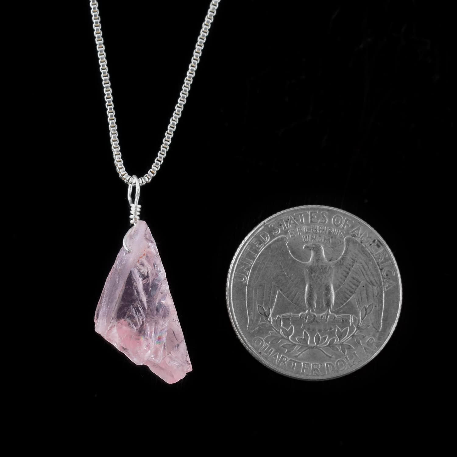 YANARA Raw Rose Quartz Pendant Necklace For Women Stone Rough Crystal Gemstone Dainty Jewelry, Chakra Healing Crystals, Birthstone, Silver Plated Chain 18 inch - Image 2