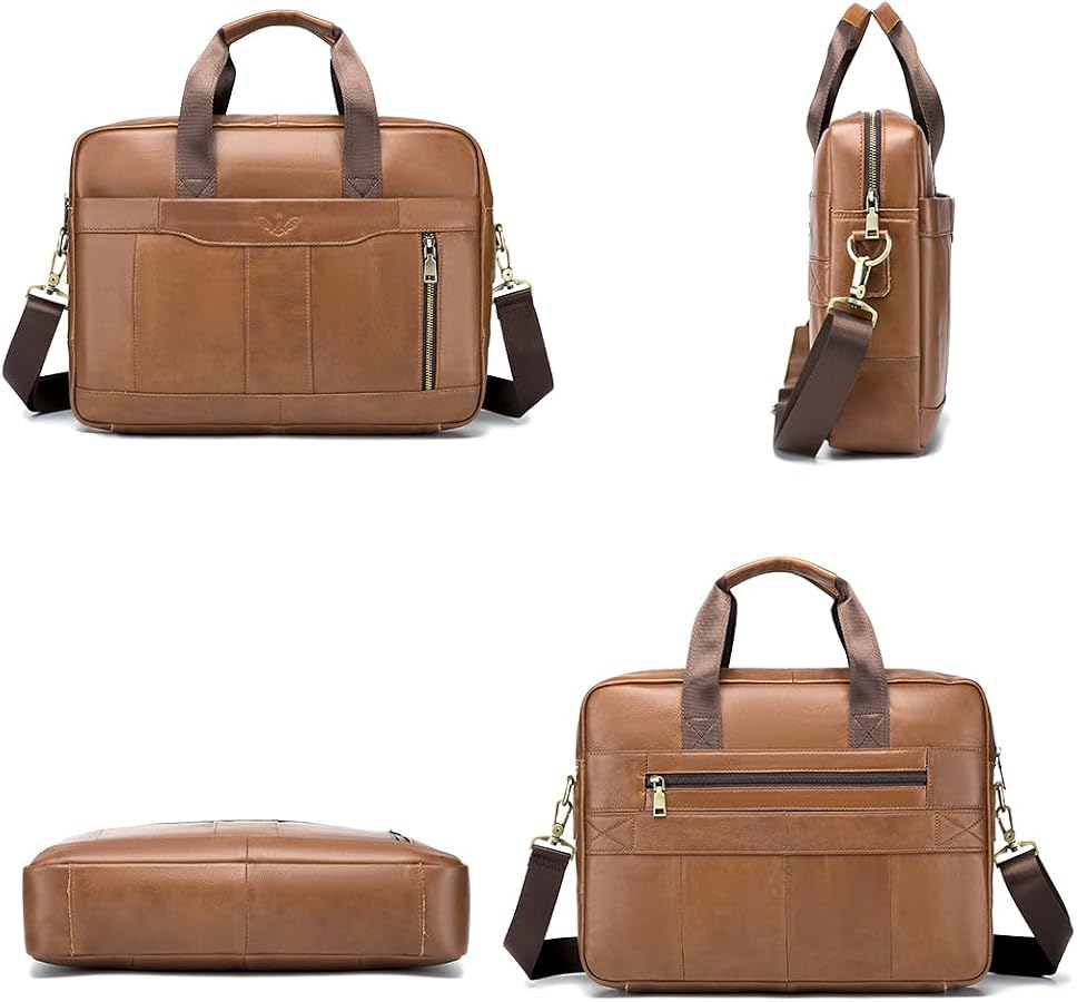 Sacoche Ordinateur Homme Cuir SPAHER 15.6 Pouces - Cartable Business Bandoulière, Porte-Documents Élégant Brun