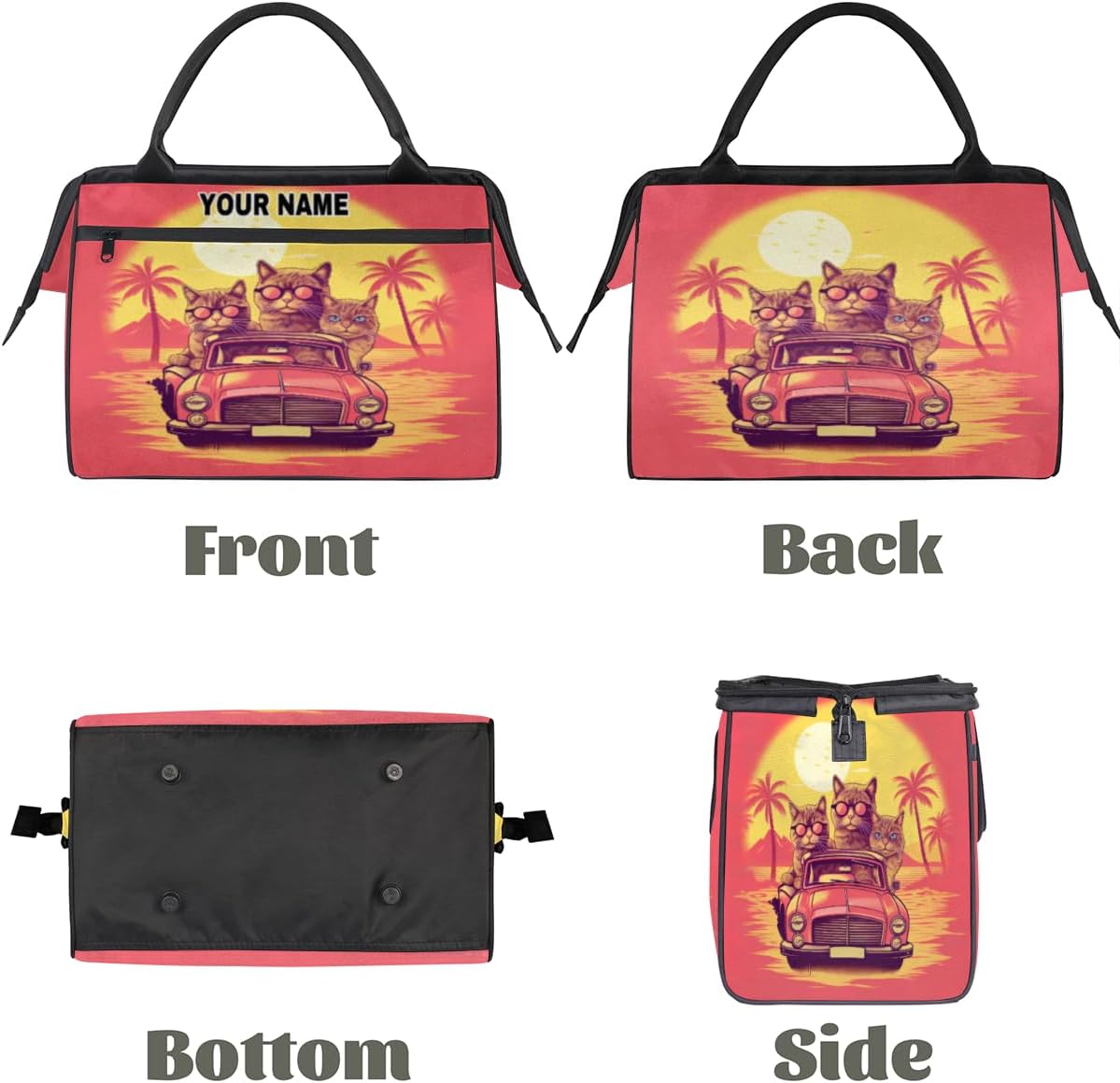 Personalized Custom Duffel Bags for Women Men, Personalized Customized Travel Duffel Bag, Waterproof Sports Gym Bag Weekender Overnight Bag Carry On Tote Bag, Cute Cat Cat Coconut Tree