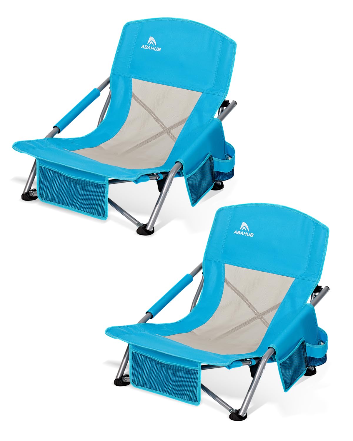 Abahub Chaise De Plage Pliable Basse Portable Legere Pliante 120Kg 2 Pièce | Aktive Chaise De Plage Pliante Ultra Légère Dossier Bas Sac De Transport Bleu