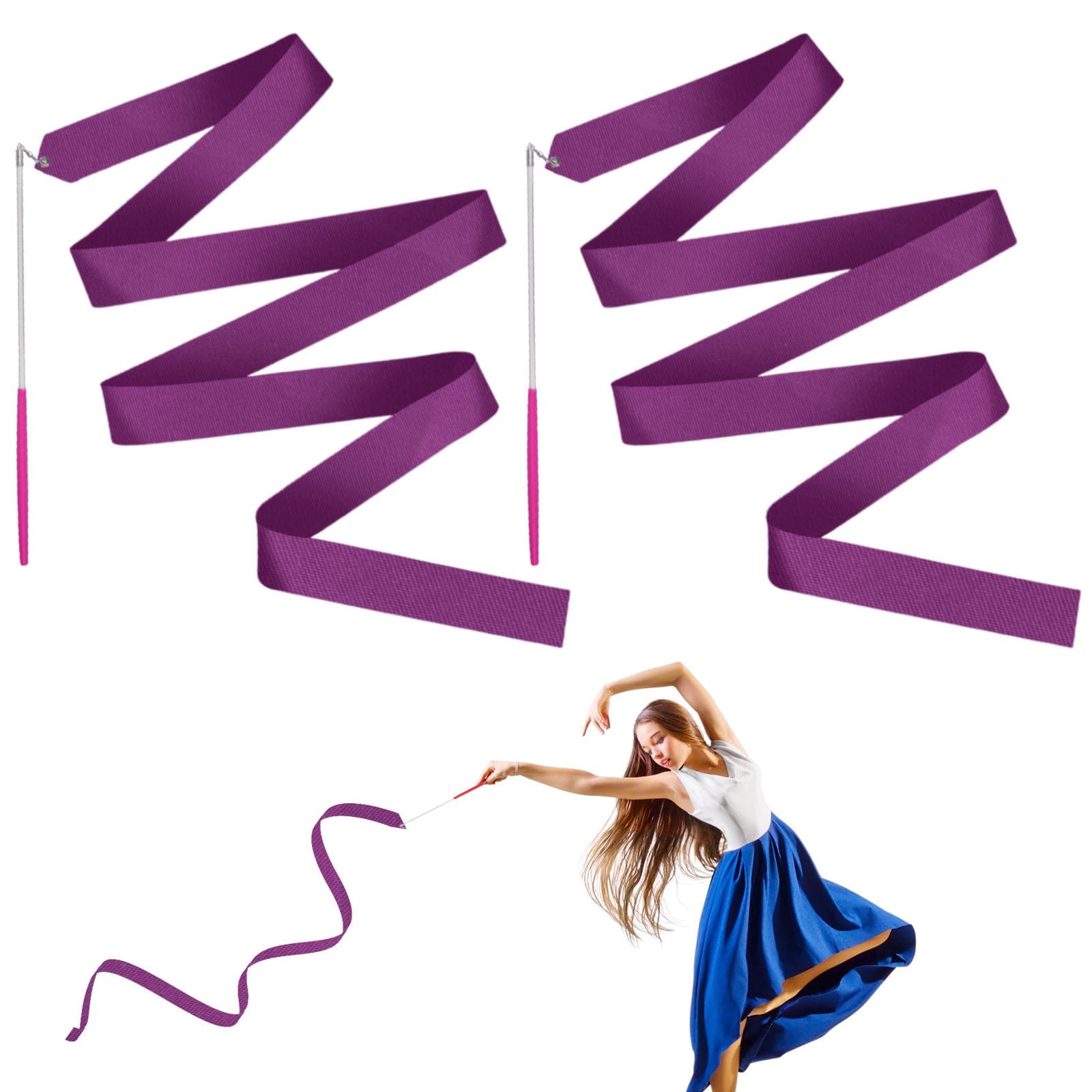 JINSIHU 2 Piezas Cintas de Baile, 4M Cintas de Danza Cinta de Gimnasia Cinta Gimnasia Rítmica Niña Cintas de Ballet para Gimnasia de Baile Artístico Ballet Espectáculos de Carnaval de Circo Bastón — view 8