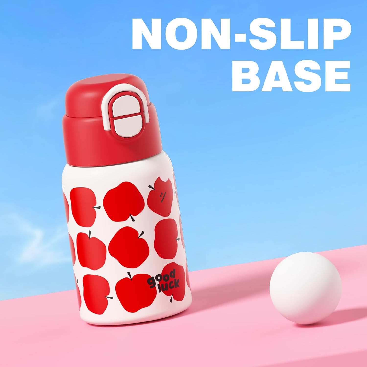 22 oz Kids Water Bottle with Lid and Straw, Insulated Stainless Steel Tumbler Leak Proof, Portable Iced Travel Coffee Mug, Apple - Image 6