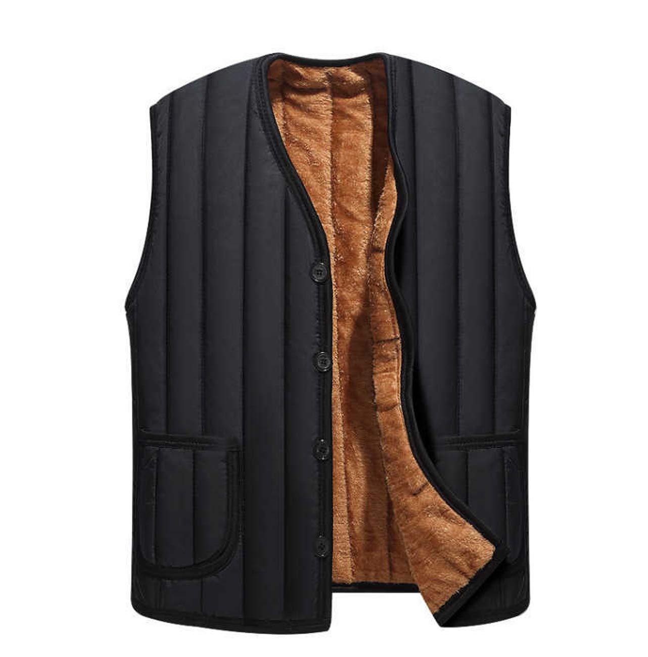 Gl Suit Men's Black Padded Gilet Body Warmer Fleece Vest Winter Sleeveless Outerwear Dad Loaded Fleece Liner Waistcoat For Outdoors Sports Running,,M