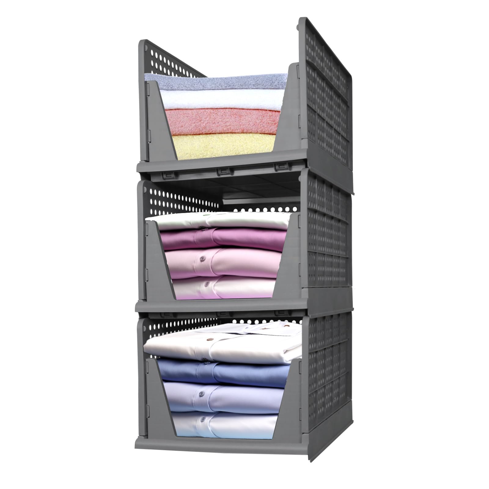 Homewell 3er Set XXL Stapelbar Kunststoff Schubladenbox, Multifunktionale & Faltbare Schubladen Organizer Kleidung Storage Box für Kleidung Schrank