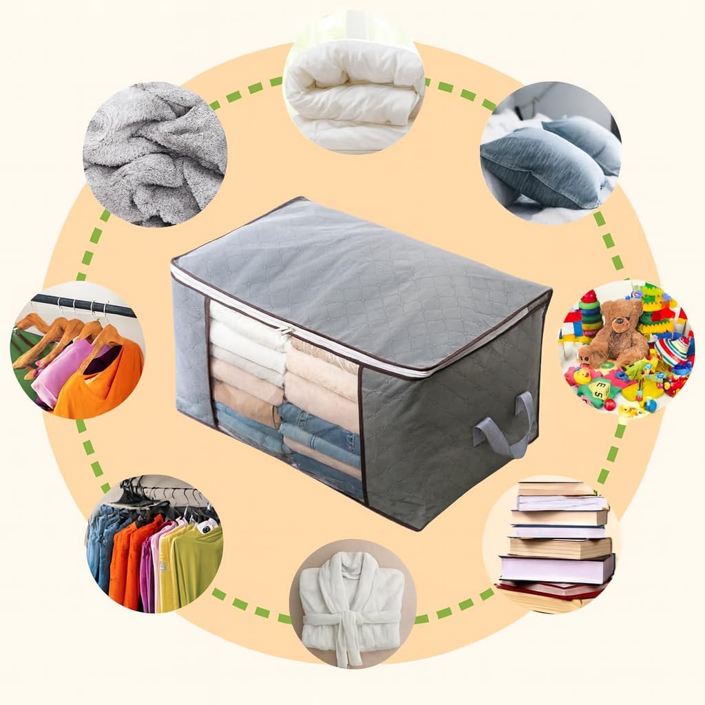 Kit c/ 4 CAIXA Sacos Organizadores REFORÇADO de Roupas e Edredons – Visor Transparente, Zíper Forte, Alças Laterais, Dobrável, Empilhável – Ideal Closet, Cama, Brinquedos e Viagens (Kit c/4) Kit c/ 4 CAIXA Sacos Organizadores REFORÇADO de Roupas e Edredons – Visor Transparente, Zíper Forte, Alças Laterais, Dobrável, Empilhável – Ideal Closet, Cama, Brinquedos e Viagens (Kit c/4)