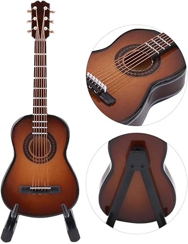 Miniatura 5 de Mini modelo de guitarra de madera con soporte y caja delicada instrumento musical decoración en miniatura para el hogar adorno de café