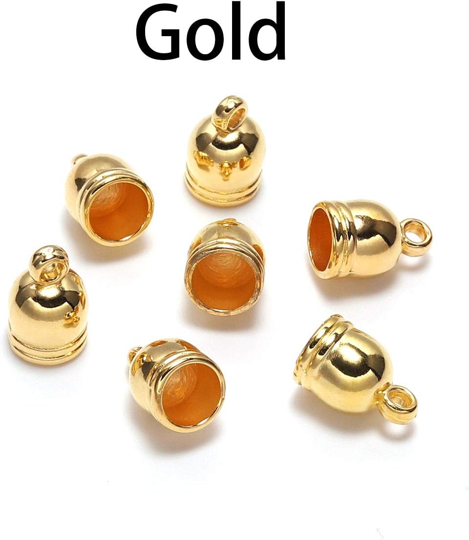50pcs/lot End Tip Tassel Caps Beads Necklace Round Leather Cord Crimps end Caps Fastener for Jewelry Making Finding DIY Supplies (Gold, 12mm - 50pcs)