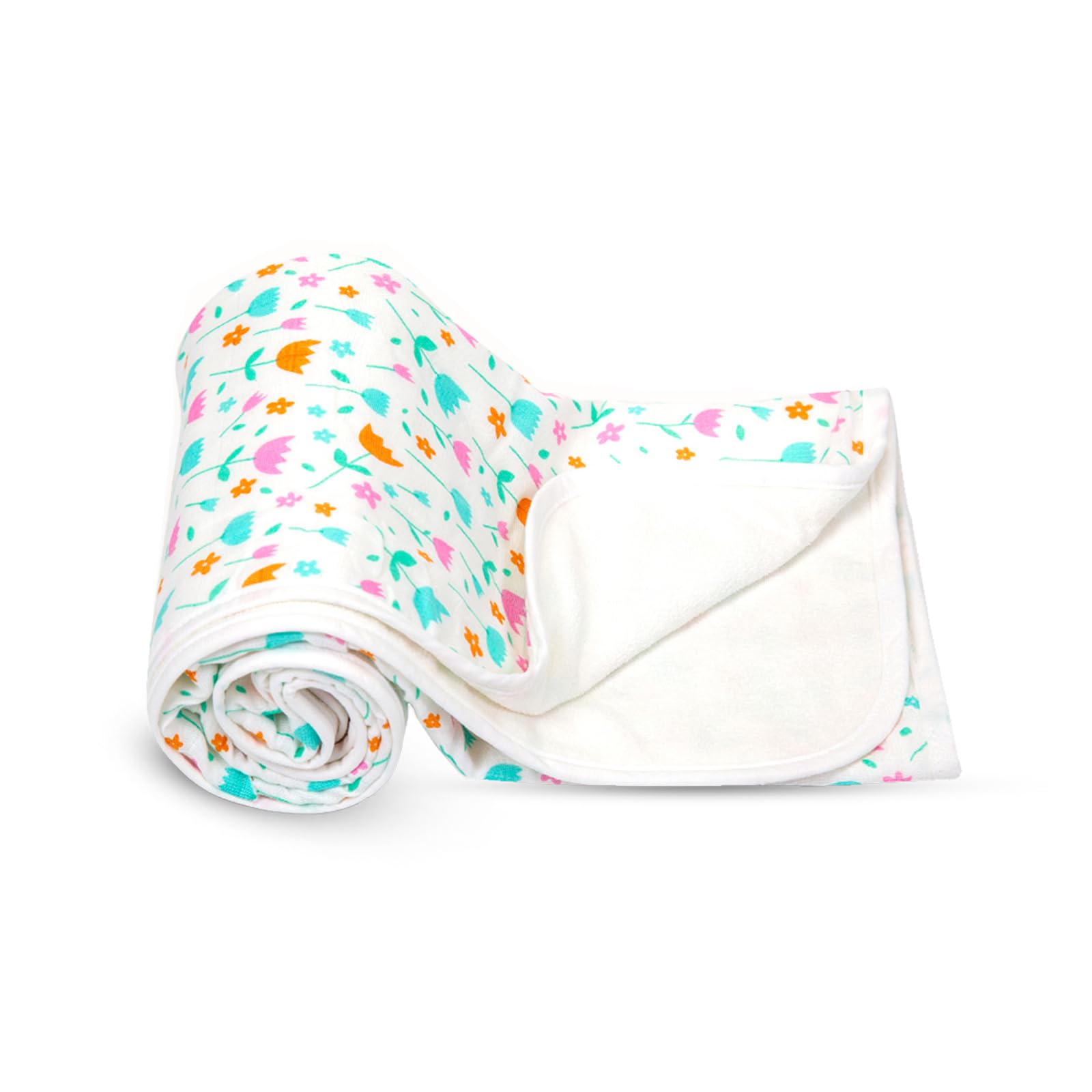 Mee Mee Supremely Absorbent 100% Cotton 2 Layer Premium Soft Baby Towel for New Born | 2 Layers of Muslin & Terry | Washcloth for Kids/Toddlers/Infants/Babies | Pack of 1- Flower Print 75X100 CM