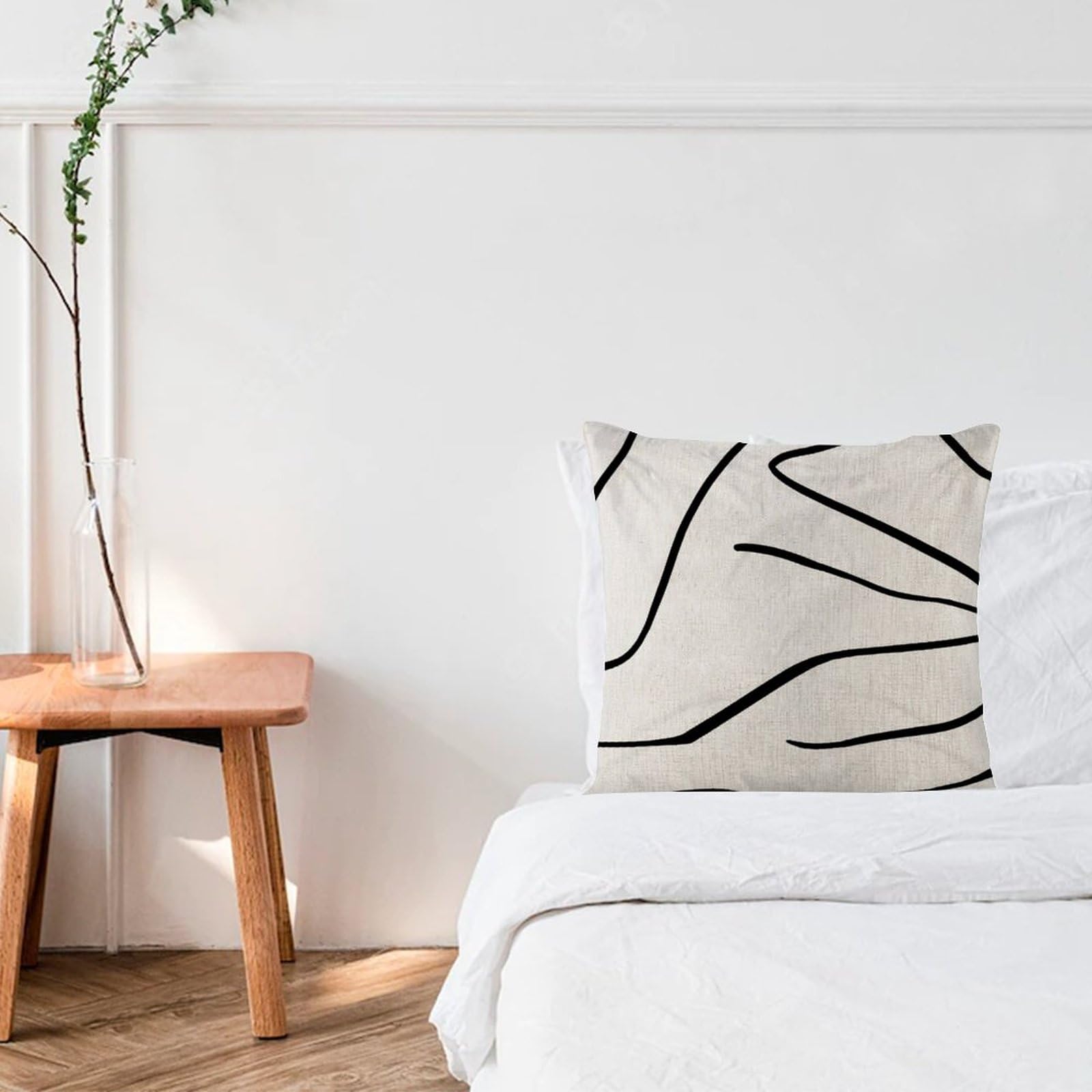 Decorative Pillow Cover 24x24in Boho Geometric Stripes Home Decor Comfortable Throw Pillowcase Neutral Art Boho Aztec Cotton Linen Pillows Case for Home Couch Car