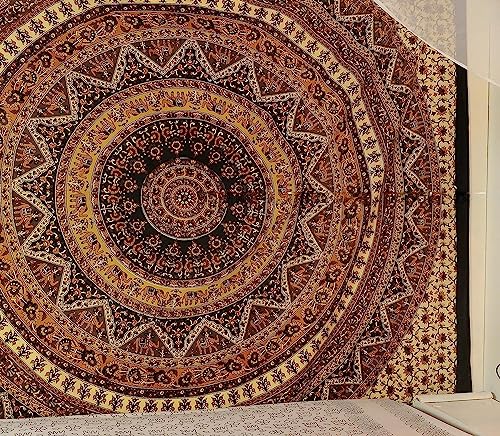 Popular Handicrafts Hippie Mandala Wall Hanging Tapestry For Bedroom Bohemian Psychedelic Intricate Floral Design Indian Tapestries Bedspread 84 x 54 Inches (215cm x 137cm) Brown