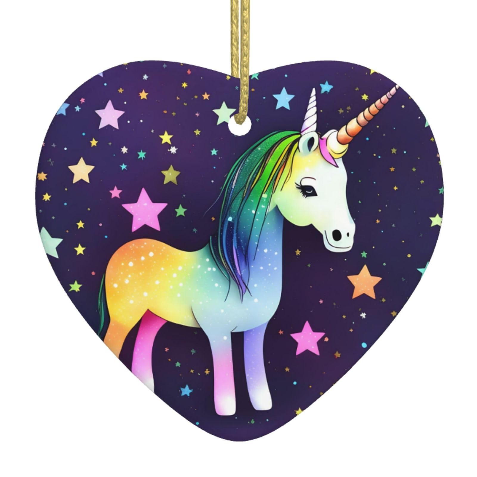 One-Horse Star Ceramic Christmas Heart Pendant with Silk Thread, Christmas Tree Home Decoration