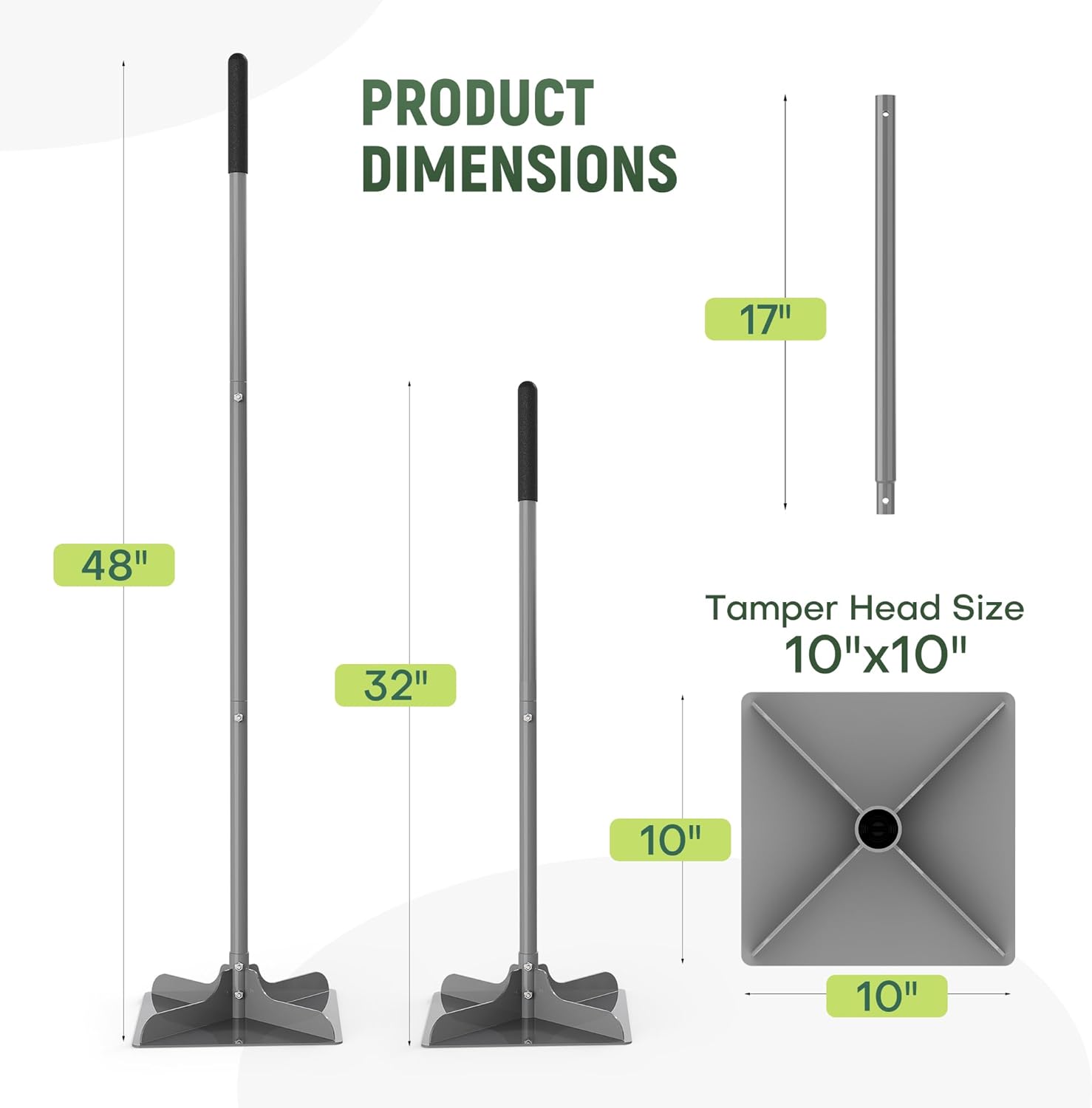 10"×10" Steel Hand Tamper, 48" Adjustable Handle Manual Soil Compactor & Dirt Tamper Tool for Landscaping, Yard, Gravel, Asphalt, Driveway, Garden, Ground Leveling