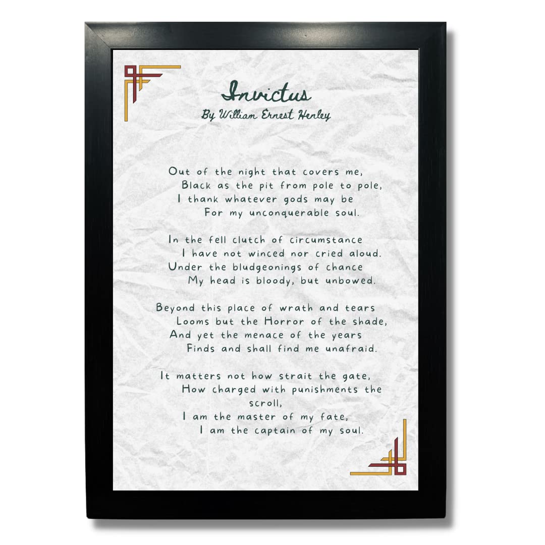 - Invictus Poem by William Ernest Henley - Motivational Poem Wall Posters Framed Quotes Wall Art Picture Modern Motivational Posters For Bedroom Living Room Decor Poetry Gifts Framed