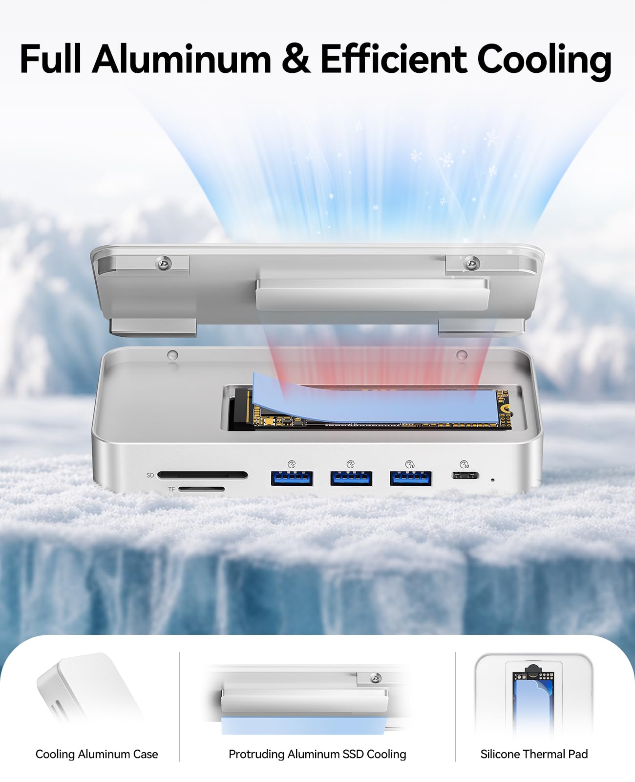 ORICO Stacja dokująca 11 w 1 z obudową 8 TB M.2 NVMe/SATA SSD, stacja dokująca do laptopa, 2 monitory z HDMI 1 x DP 8K 30 Hz, 2 x USB-A/C 10 Gbps, SD/TF, 100 W PD, 1 Gbps Ethernet, USB C do MacBook